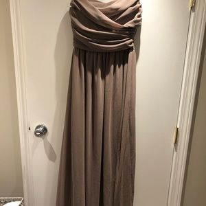 Tan bridesmaids dress.